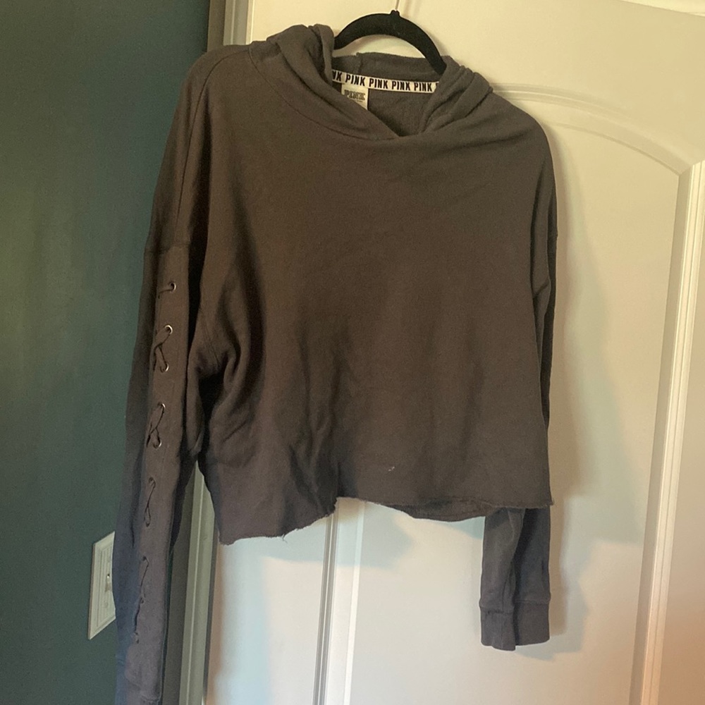 PINK Gray cropped hoodie